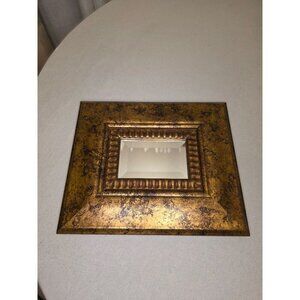 Antique Gold Textured Picture Frame With Ribbed Inner Design & Beveled Glass Ins